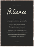 Patience Word of Intention Framed print 50x70 cm / 20x28″ Dark wood frame Carbon paper
