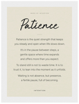 Patience Word of Intention Framed print 50x70 cm / 20x28″ White frame Linen paper