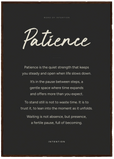 Patience Word of Intention Framed print A1 (59.4 x 84.1 cm) Dark wood frame Carbon paper