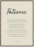 Patience Word of Intention Framed print A1 (59.4 x 84.1 cm) Dark wood frame Linen paper