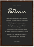 Patience Word of Intention Framed print 70x100 cm / 28x40″ Dark wood frame Carbon paper