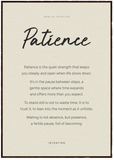 Patience Word of Intention Framed print 70x100 cm / 28x40″ Dark wood frame Linen paper