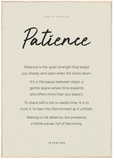 Patience Word of Intention Framed print 70x100 cm / 28x40″ Wood frame Linen paper
