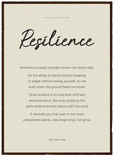 Resilience Word of Intention Framed print 50x70 cm / 20x28″ Dark wood frame Linen paper