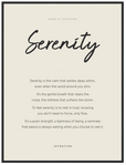 Serenity Word of Intention Framed print 60x80 cm / 24x32″ Black frame Linen paper