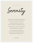 Serenity Word of Intention Framed print 30x40 cm / 12x16″ White frame Linen paper