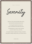 Serenity Word of Intention Framed print 50x70 cm / 20x28″ Dark wood frame Linen paper