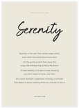 Serenity Word of Intention Framed print 50x70 cm / 20x28″ White frame Linen paper