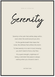 Serenity Word of Intention Framed print 70x100 cm / 28x40″ Black frame Linen paper