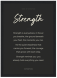 Strength Word of Intention Framed print 21x29.7 cm / 8x12" Black frame Carbon paper