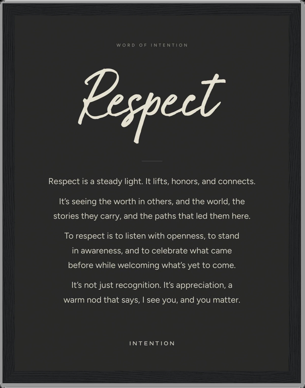 Respect, Word of Intention