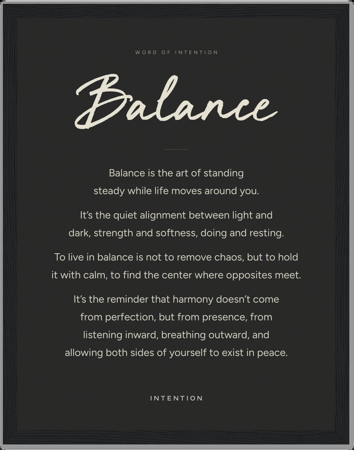 Balance, Word of Intention