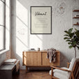 Vibrant Word of Intention Framed print 60x80 cm / 24x32″ Black frame Linen paper in interior
