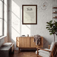 Faith Word of Intention Framed print 60x80 cm / 24x32″ Dark wood frame Linen paper in interior