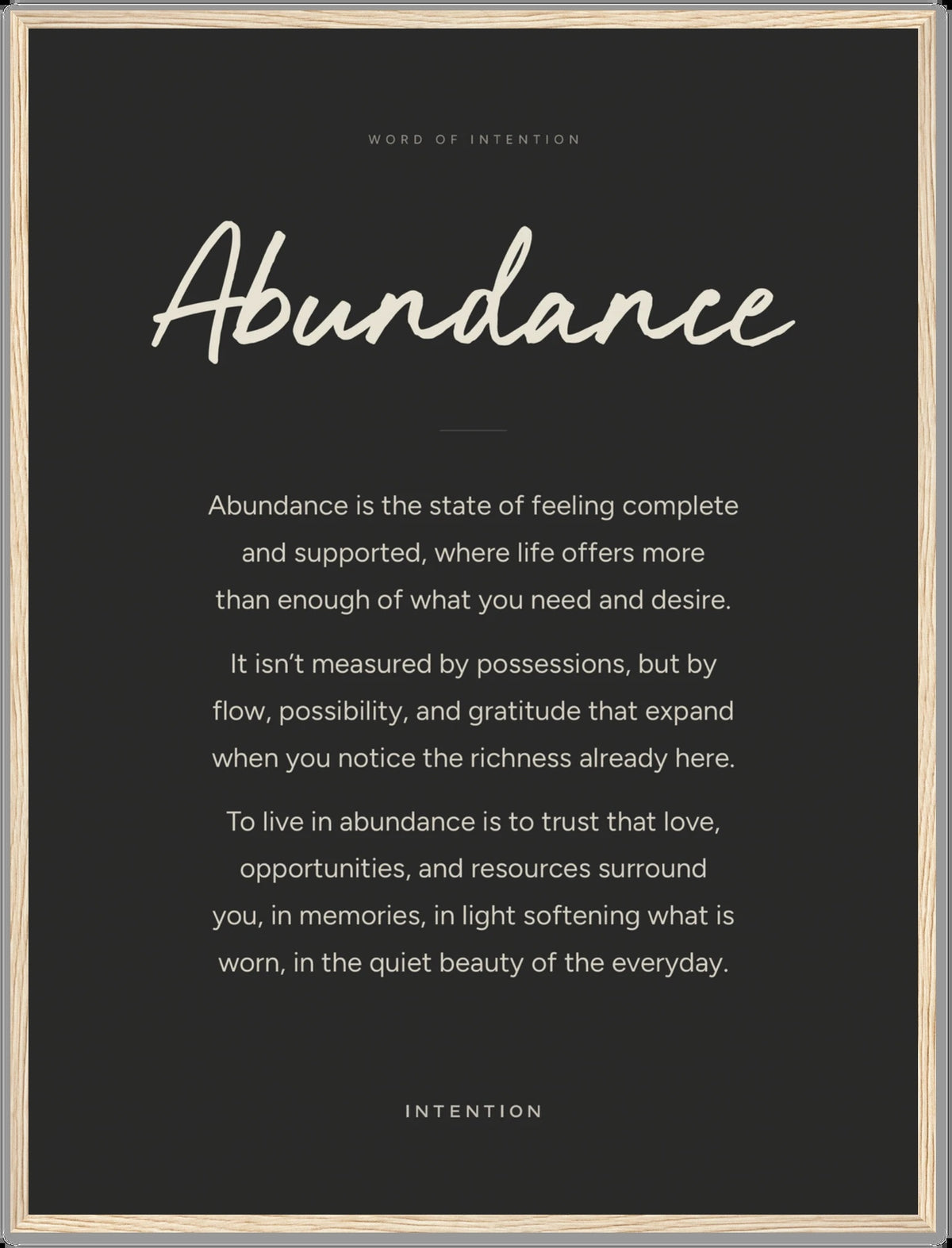 Abundance, Word of Intention