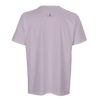 A plain, short-sleeved, light purple t-shirt made of mindful apparel is shown from the back. A small logo and the word INTENTION are printed near the upper center of the back, just below the neckline.