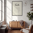 Faith Word of Intention Framed print 70x100 cm / 28x40″ Black frame Linen paper in interior