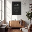 Faith Word of Intention Framed print 70x100 cm / 28x40″ White frame Carbon paper in interior