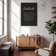 Gratitude Word of Intention Framed print 70x100 cm / 28x40″ White frame Carbon paper in interior
