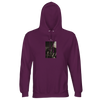 An astral purple hooded sweatshirt with an art print of a bicycle handlebar and brake lever on the chest, ideal for fans of conscious fashion.