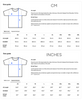A size guide for organic clothing t-shirts in two tables—centimeters and inches. Each table lists garment measurements for Length and Half Chest (sizes XS to XXL) with a labeled diagram of a t-shirt.
