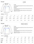 A conscious fashion clothing size guide for tops in CM and INCHES. Diagram shows arrows labeled A (length) and B (half chest). Tables list XS to XXL measurements in both units, with instructions for measuring included.