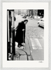 An elderly woman with a cane stands at a crosswalk on a city street, wearing a headscarf and long coat. This fine art print captures an inspiring moment for conscious interior design or inspirational wall art. Cars line the background.