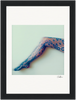 A single human leg, covered in blue lace-patterned tights with floral designs, is extended against a pale background. This inspirational wall art is beautifully presented in a gallery-quality frame with a white mat and signed in the bottom right corner.