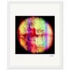 A circular close-up of lips with multicolored rainbow streaks appears on a white background, signed in the lower right corner and presented in a white frame—ideal as inspirational wall art for mindful home decor.