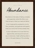 Abundance Word of Intention Framed print 21x29.7 cm / 8x12" Dark wood frame Linen paper