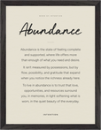 Abundance Word of Intention Framed print 30x40 cm / 12x16″ Black frame Linen paper