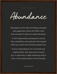 Abundance Word of Intention Framed print 30x40 cm / 12x16″ Dark wood frame Carbon paper