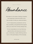 Abundance Word of Intention Framed print 30x40 cm / 12x16″ Dark wood frame Linen paper