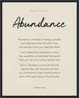 Abundance Word of Intention Framed print 40x50 cm / 16x20″ Black frame Linen paper