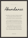 Abundance Word of Intention Framed print 50x70 cm / 20x28″ Black frame Linen paper