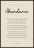 Abundance Word of Intention Framed print 50x70 cm / 20x28″ Dark wood frame Linen paper