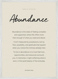 Abundance Word of Intention Framed print 50x70 cm / 20x28″ White frame Linen paper