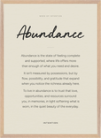 Abundance Word of Intention Framed print 50x70 cm / 20x28″ Wood frame Linen paper