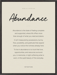 Abundance Word of Intention Framed print 60x80 cm / 24x32″ Black frame Linen paper