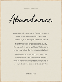 Abundance Word of Intention Framed print 60x80 cm / 24x32″ Wood frame Linen paper