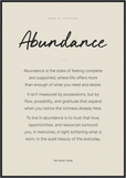 Abundance Word of Intention Framed print 70x100 cm / 28x40″ Black frame Linen paper