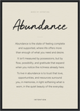 Abundance Word of Intention Framed print A2 (42 x 59.4  cm) Black frame Linen paper