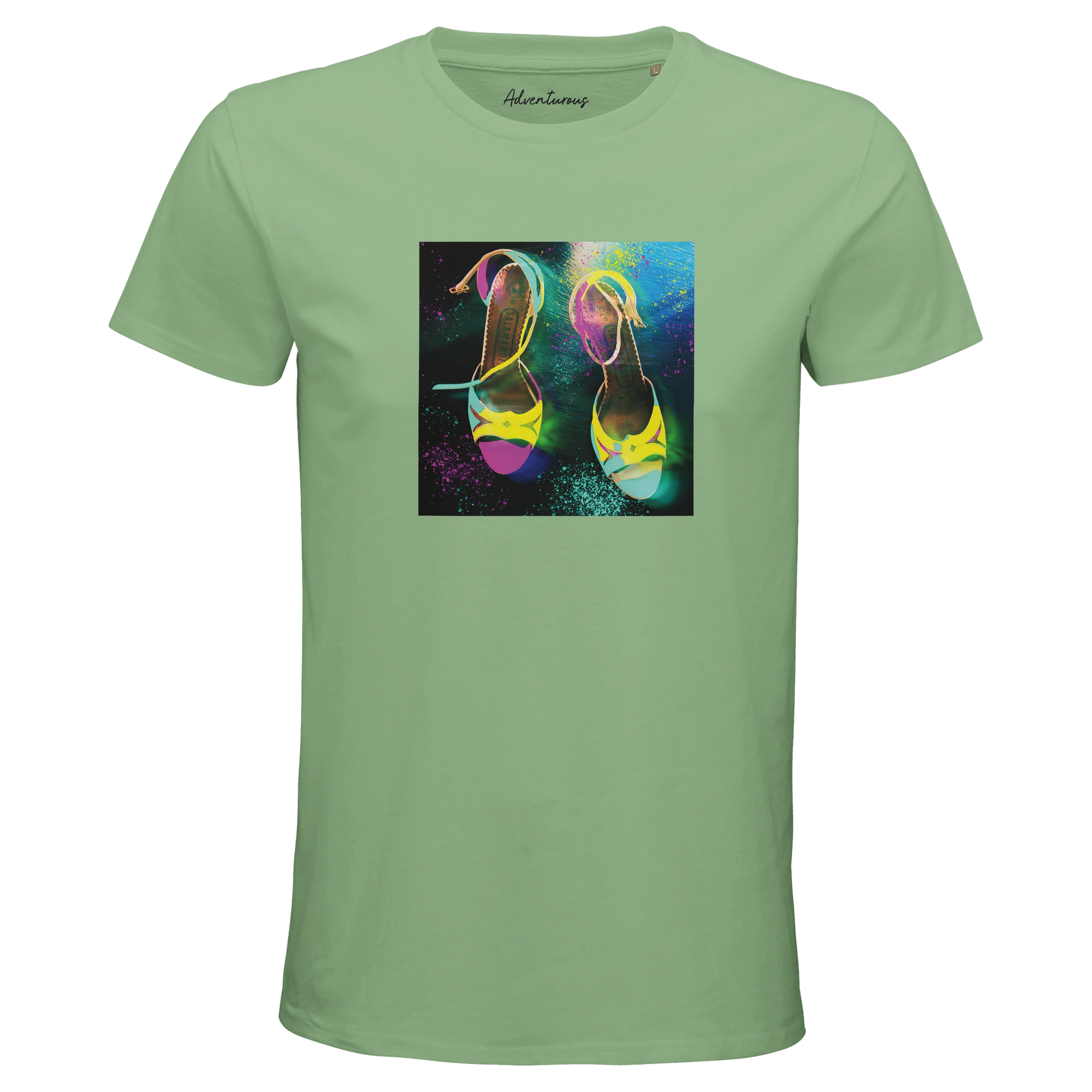 Adventurous Dancing in Colours Organic Men's Fitted T-shirt apple green flat front