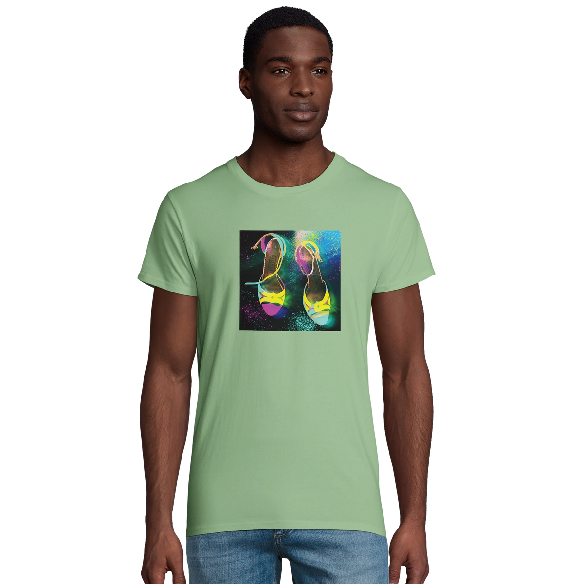 Adventurous Dancing in Colours Organic Men's Fitted T-shirt apple green model front