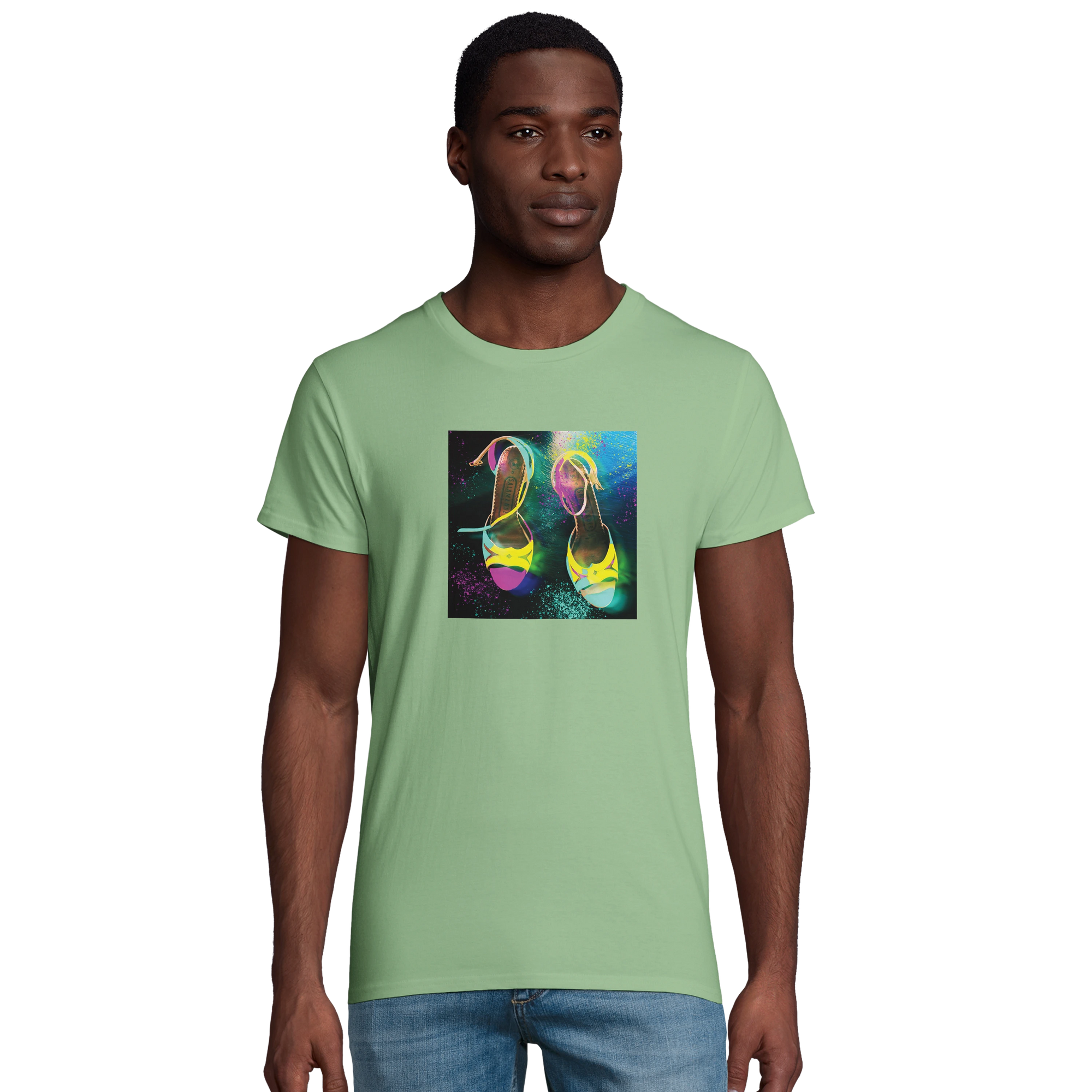 Adventurous Dancing in Colours Organic Men's Fitted T-shirt apple green model front