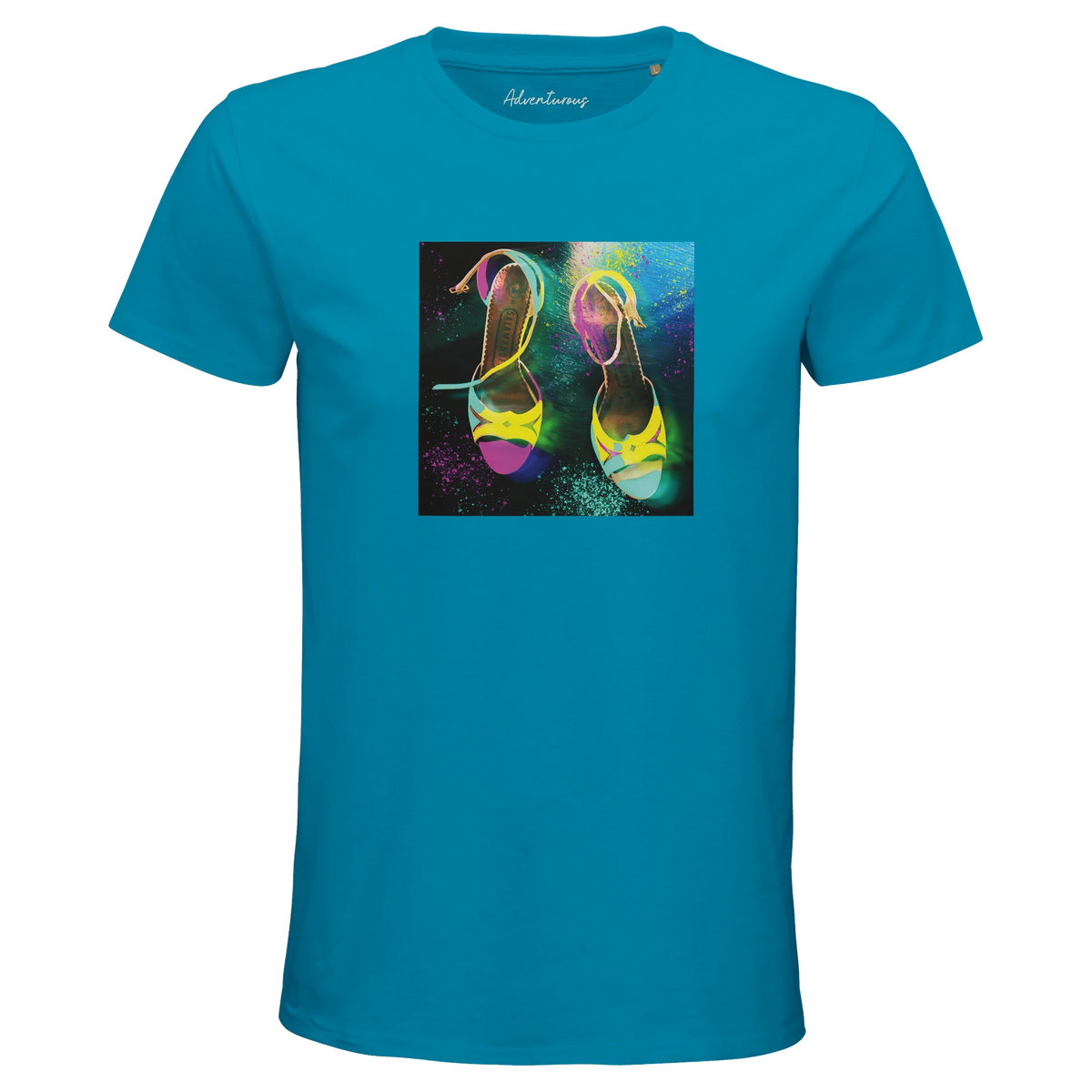 Adventurous Dancing in Colours Organic Men's Fitted T-shirt Aqua flat front