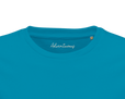 Adventurous Dancing in Colours Organic Men's Fitted T-shirt Aqua inside neck
