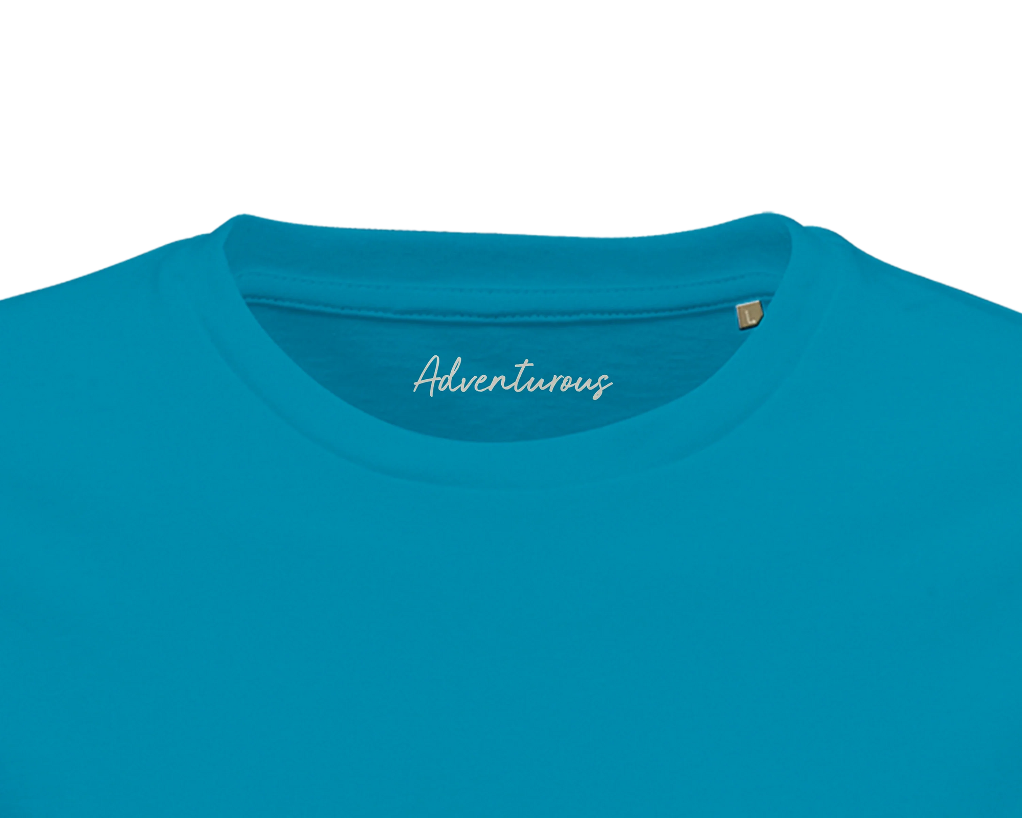 Adventurous Dancing in Colours Organic Men's Fitted T-shirt Aqua inside neck