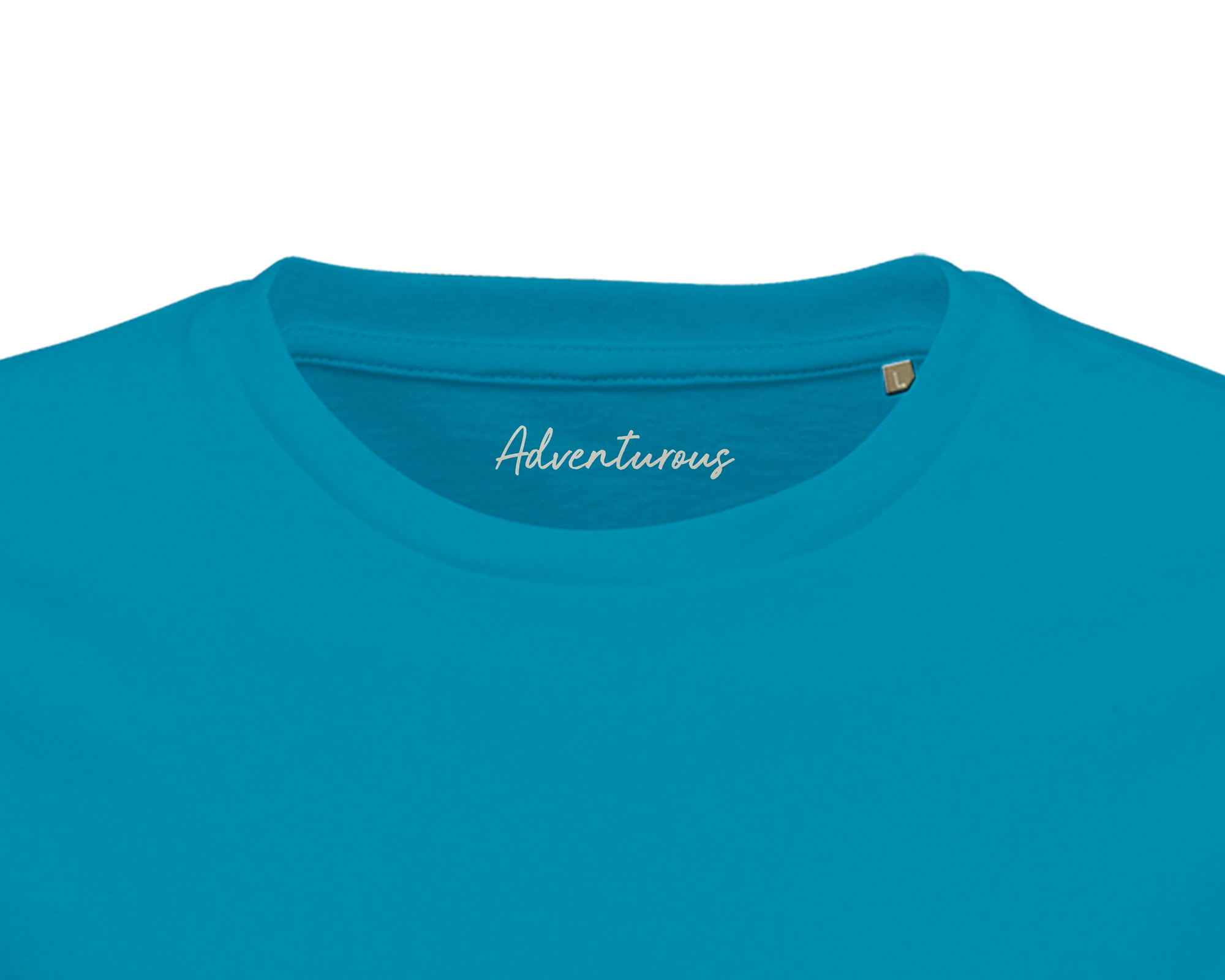 Adventurous Dancing in Colours Organic Men's Fitted T-shirt Aqua inside neck