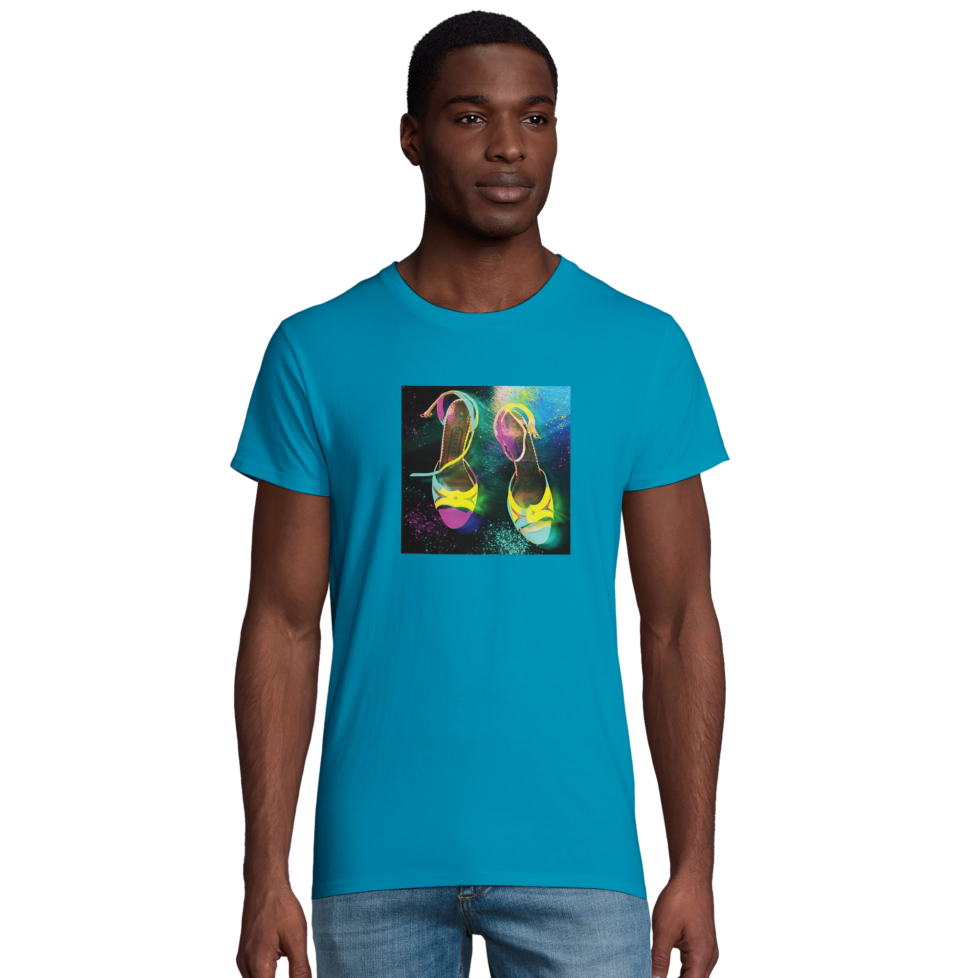Adventurous Dancing in Colours Organic Men's Fitted T-shirt Aqua model front